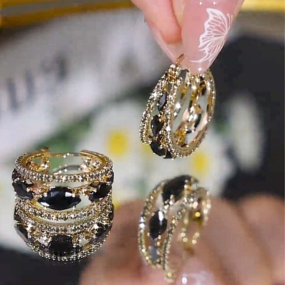 Pendientes franceses de circonita negra (2x1)