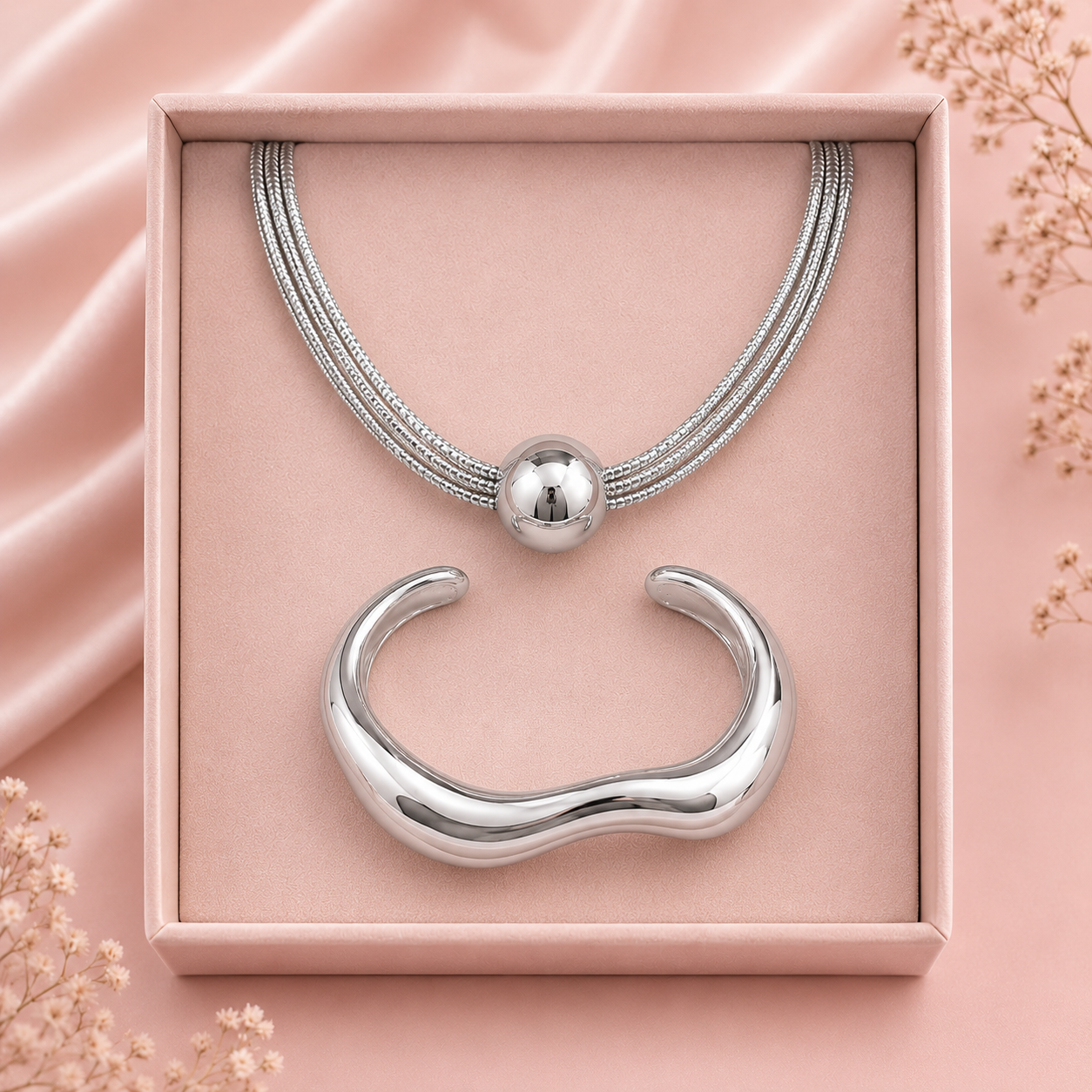 Pack Kiara Plata (Collar + Brazalete GRATIS)